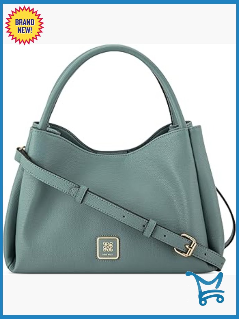 Small Faux Leather Satchel With Triple Compartments & Top Handle